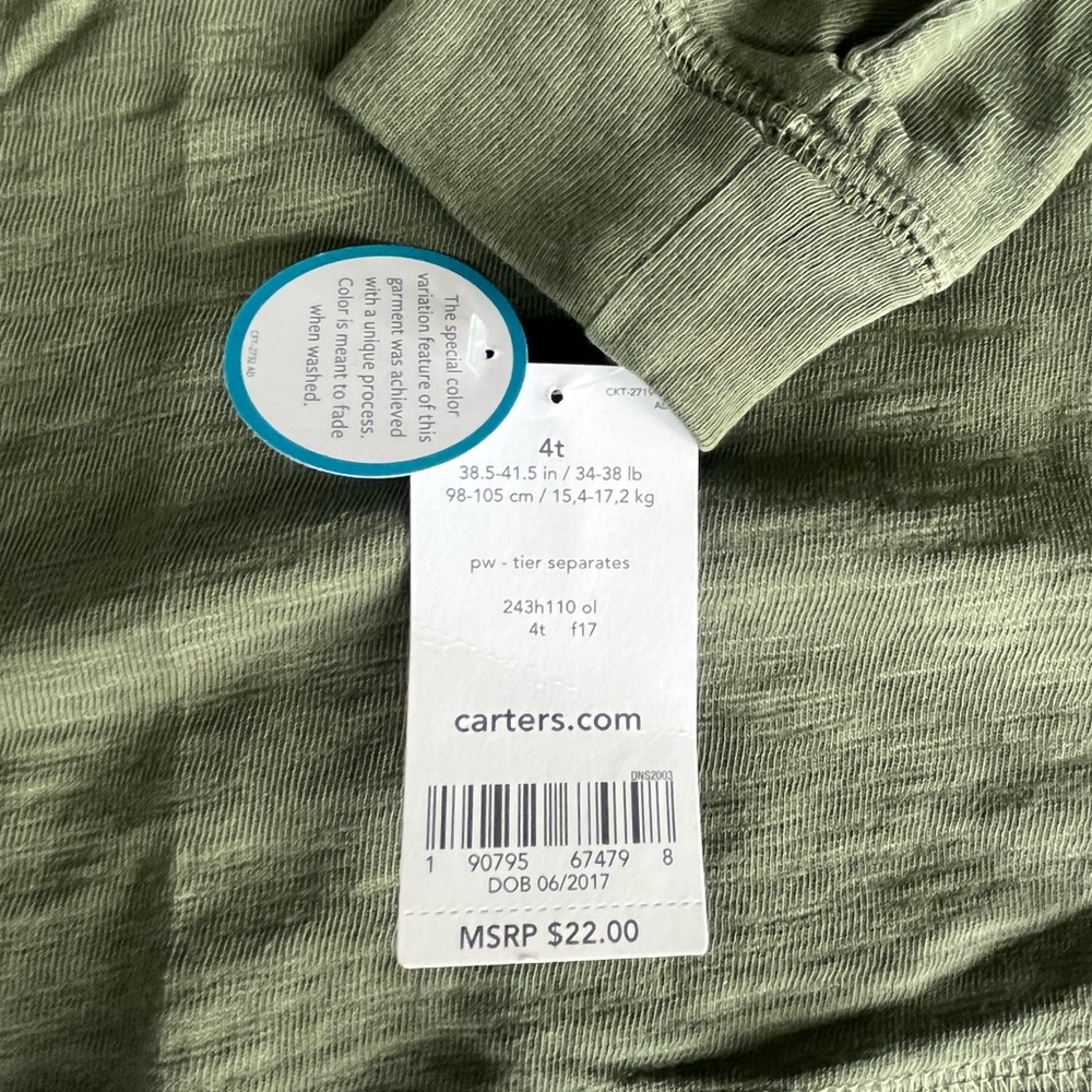 NWT - Carter's Green Long Sleeve Shirt, 4T